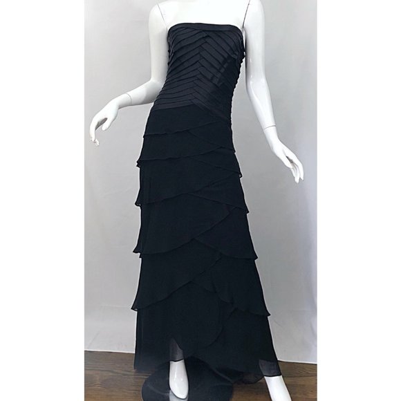 Vintage Tadashi Shoji Black Silk Chiffon Gown - Picture 1 of 10